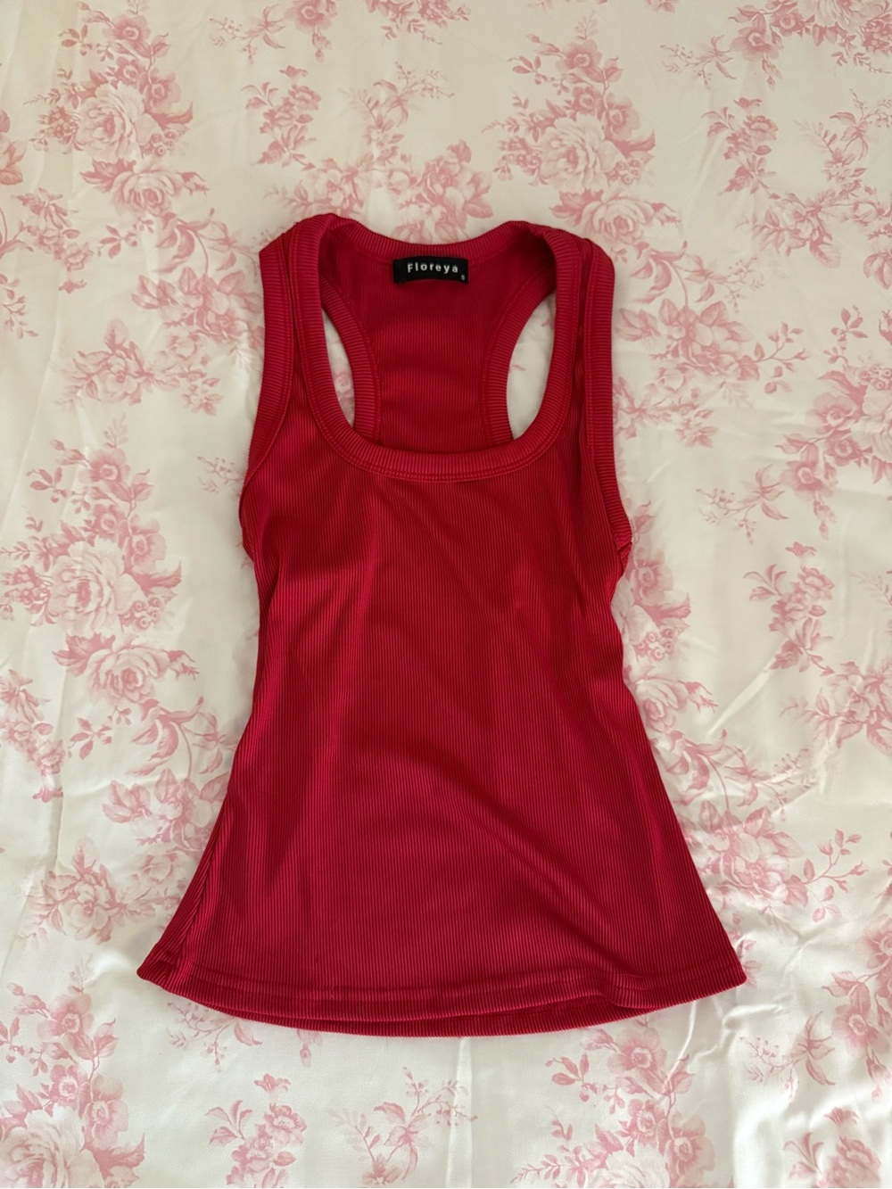 Women's Red Ribbed Racerback Tank Top - Picture 2 of 5